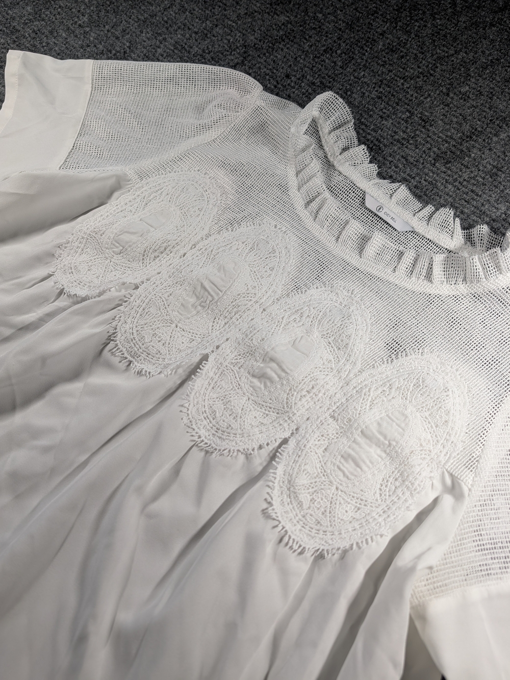 CICI BELL White Lace Babydoll Blouse Elegant Short Sleeve Women's XL